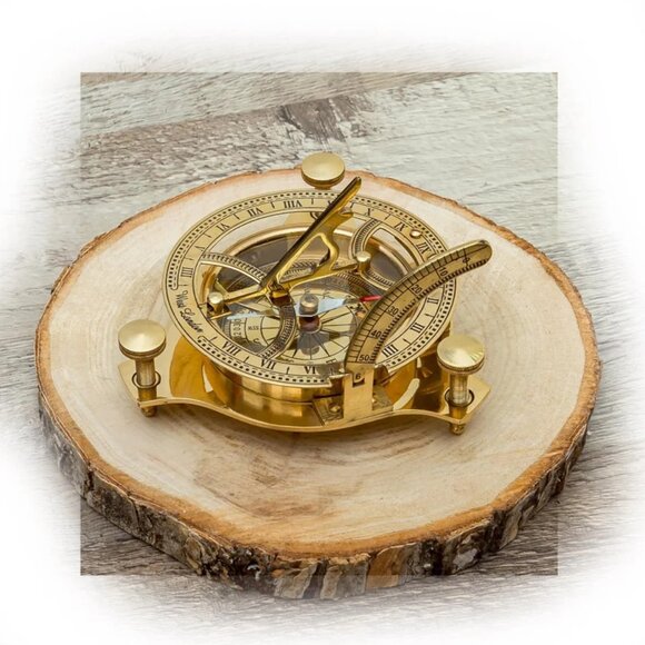 Brass Sundial Compass Timeless Elegance Free Gift Compass Key Chain For Him, Her - Picture 5 of 5